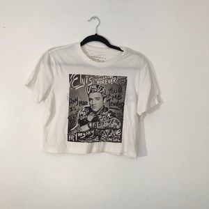 White and grey/black Elvis photo crop top